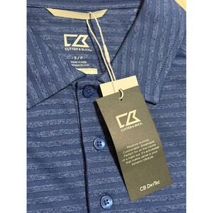 Cutter and Buck CB DryTec Men's Blue Striped Golf Polo Shirt small